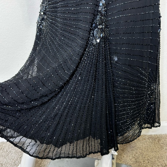 Oleg Cassini Vintage 1980’s Silk A-Line Beaded Long Dress in Black - Picture 7 of 10